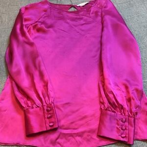 ❗Silk Fuchsia Blouse with Button Sleeve Detail Small❗